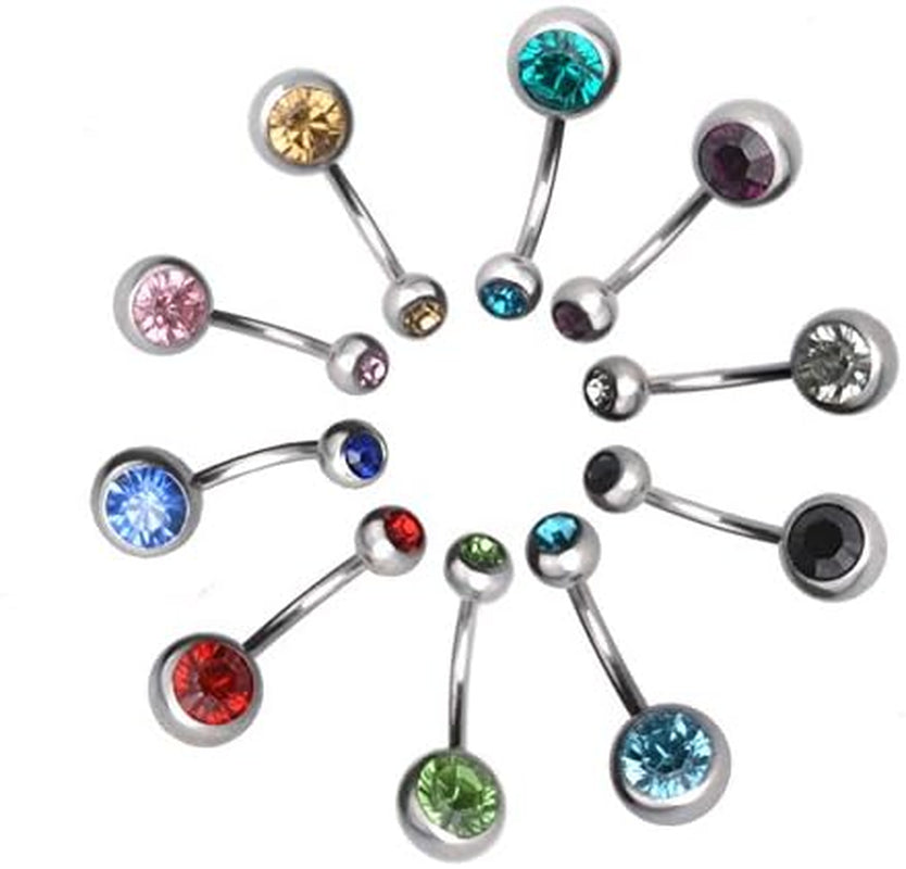15 PCS Assorted Colors Belly Button Ring Surgical Steel Hypoallergenic Lead and Nickel Free,14 Gauge Navel Piercing Body Jewelry