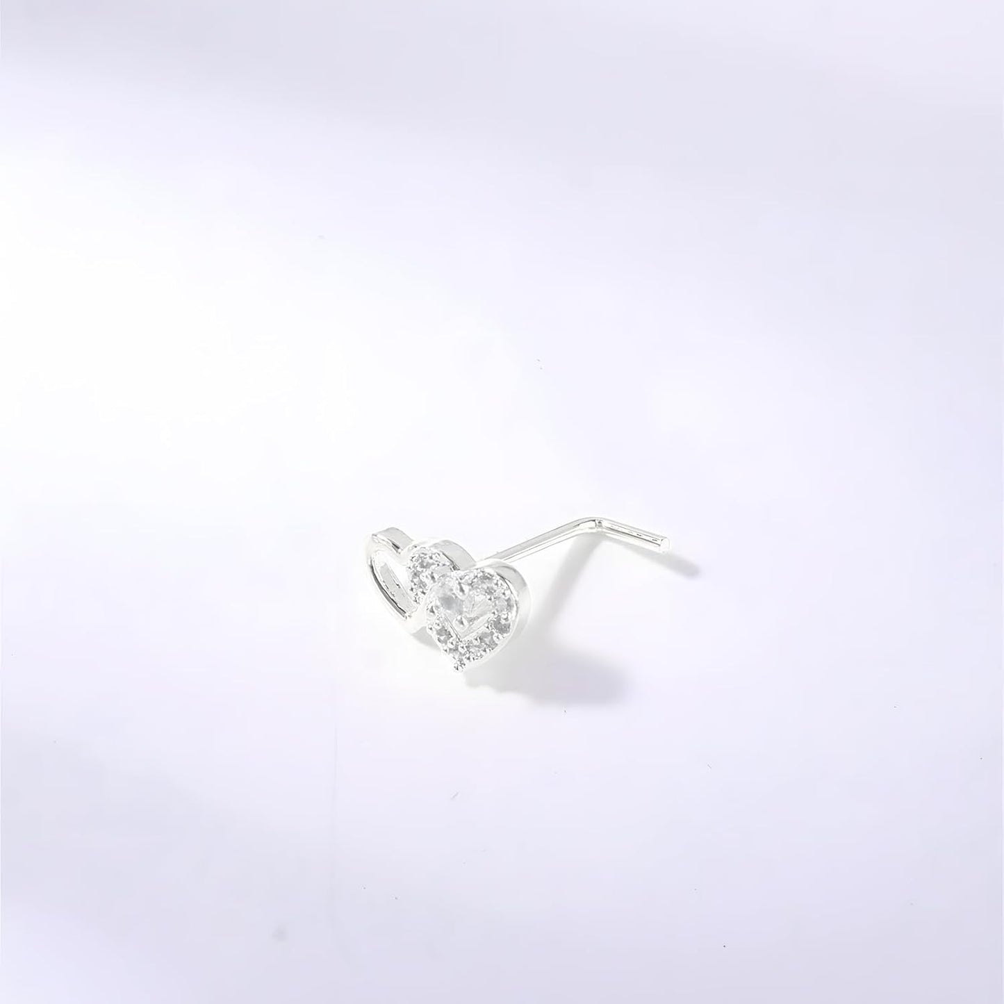 14K Gold Plated Heart Nose Stud for Women Silver Plated Heart Nose Ring with Faux Diamond CZ Hearts Noses Rings Piercing Jewelry