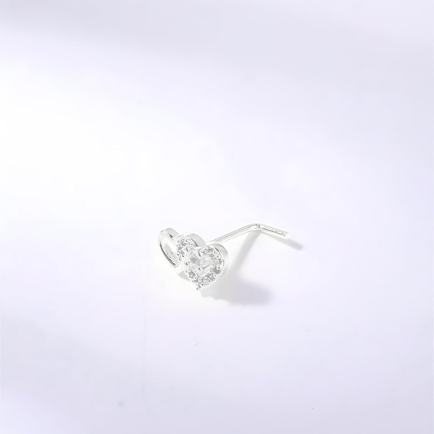 14K Gold Plated Heart Nose Stud for Women Silver Plated Heart Nose Ring with Faux Diamond CZ Hearts Noses Rings Piercing Jewelry