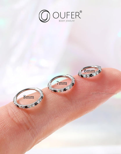 OUFER Opal and CZ 20G Nose Rings Hoops, 316L Surgical Steel Hinged Segment Nose Piercing Jewelry, Septum Lip Eyebrow Rings Cartilage Conch Rook Helix Tragus Daith Earrings for Women and Men-6/7/8Mm