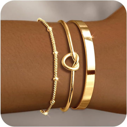 Non-tarnish gold plated bangle bracelet set for women layered look