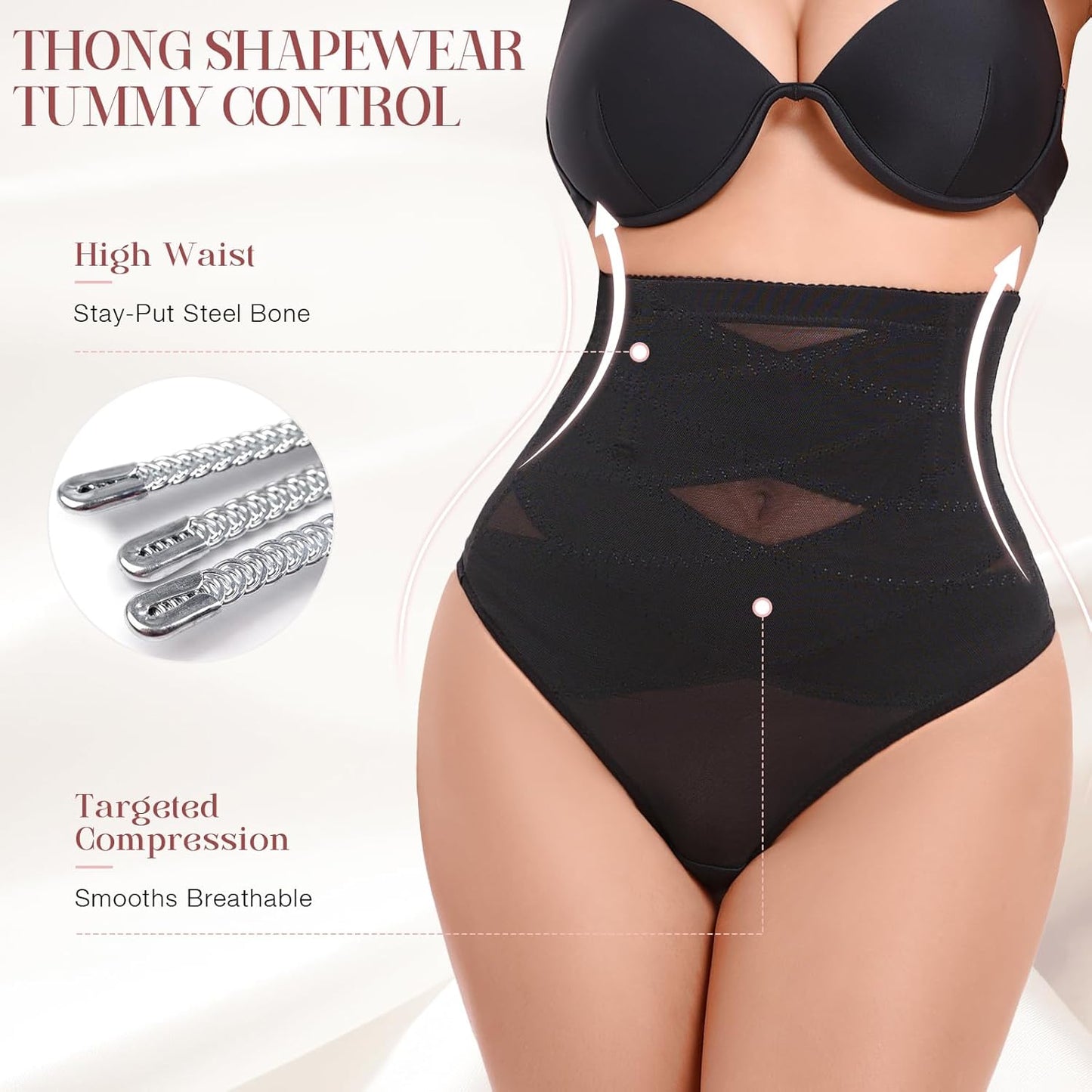 Seamless women's shapewear thong side profile display