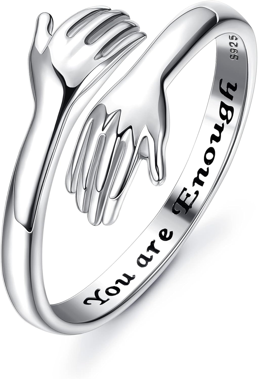 YADOCA 925 Sterling Silver Hug Ring for Women Men Adjustable Hugging Hands Open Love Promise Friendship Wedding Ring