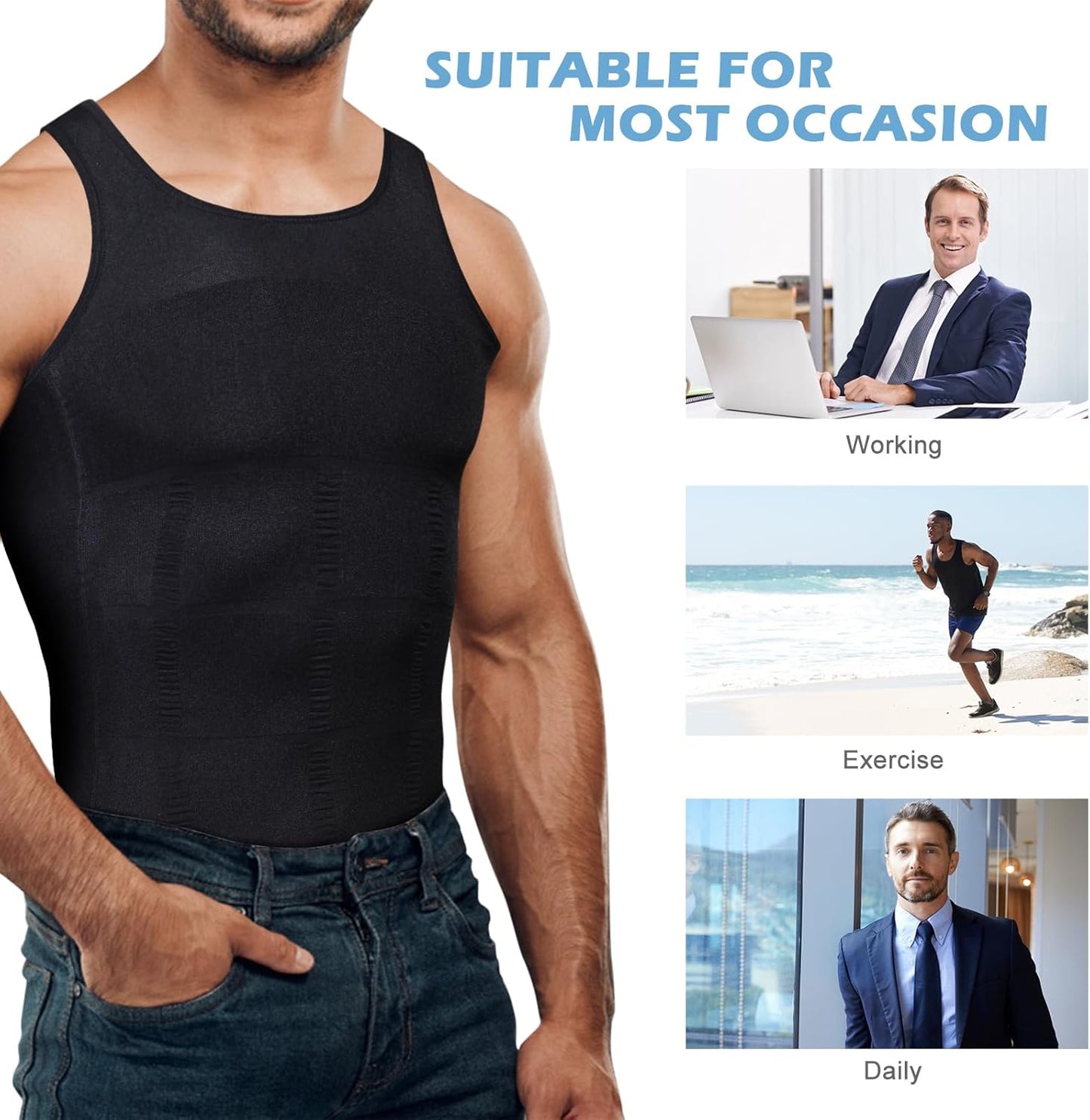 Men's slimming body shaper vest fabric detail showing breathable compression material