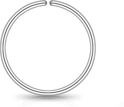 LUCKYJEWUS Small Thin Gold or Sterling Silver Nose Ring Hoop for Women, Tiny Nose Piercing Jewelry