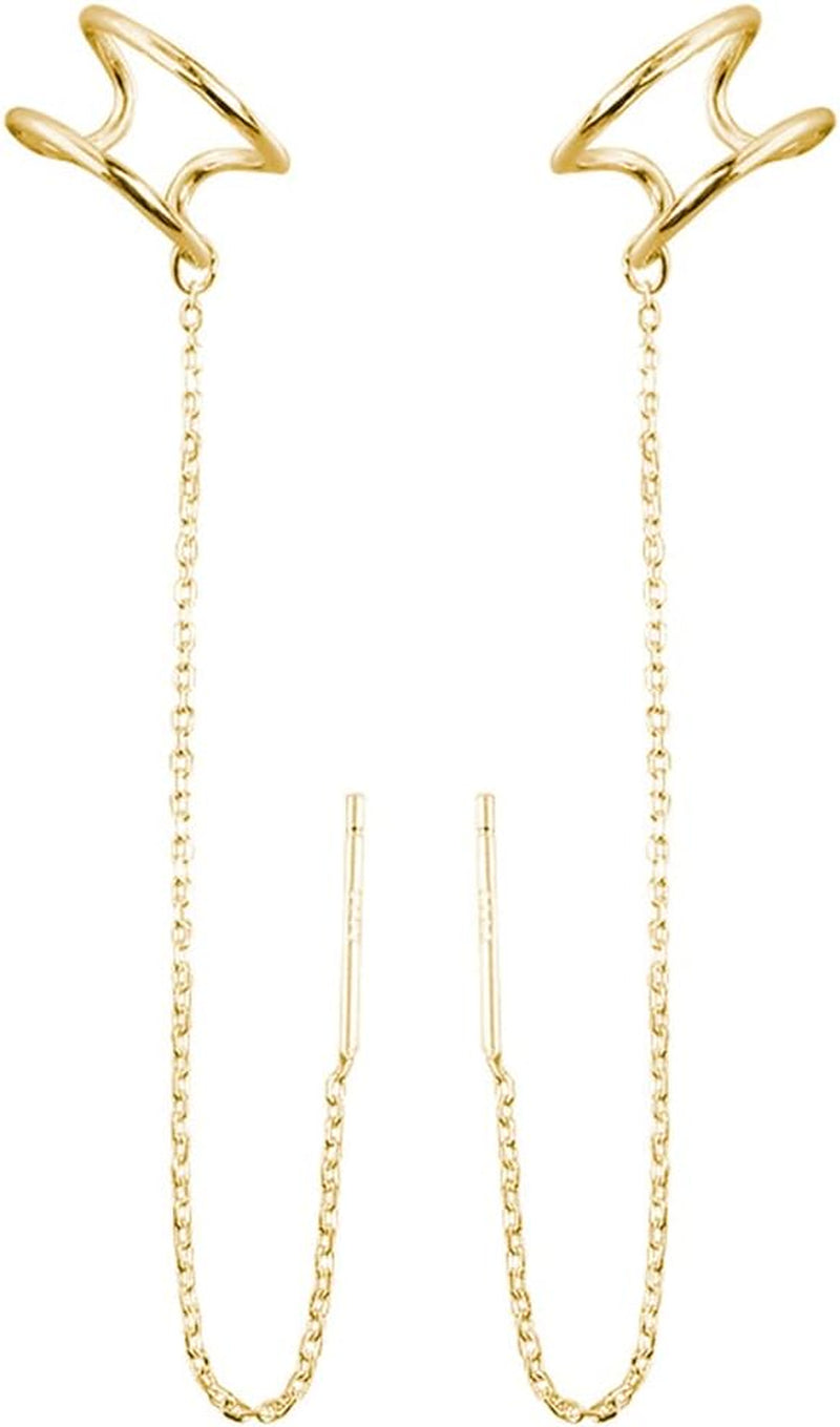 SLUYNZ 925 Sterling Silver Cuff Earrings Threader Chain for Women Crawler Earrings Wrap Earrings