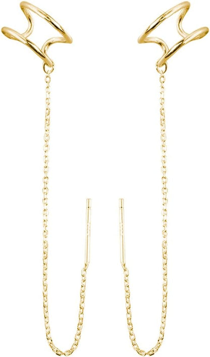 SLUYNZ 925 Sterling Silver Cuff Earrings Threader Chain for Women Crawler Earrings Wrap Earrings