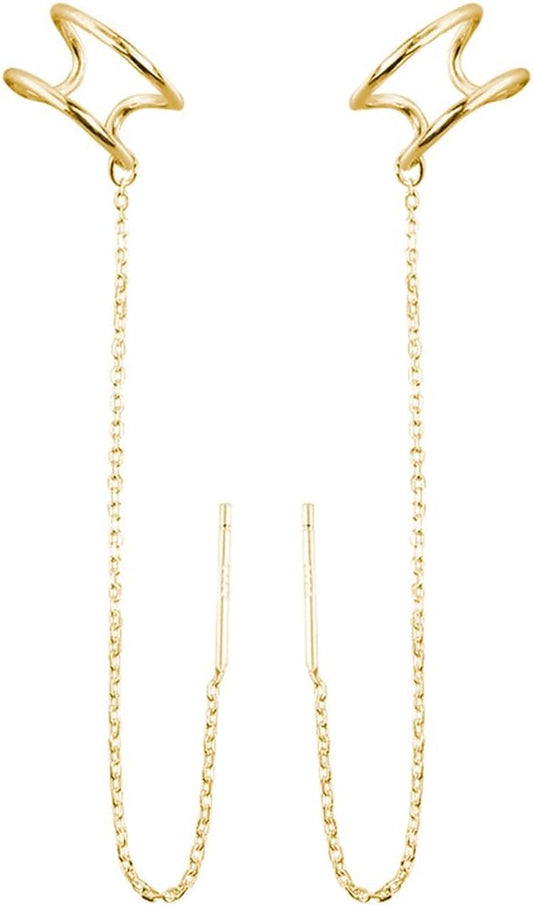 SLUYNZ 925 Sterling Silver Cuff Earrings Threader Chain for Women Crawler Earrings Wrap Earrings