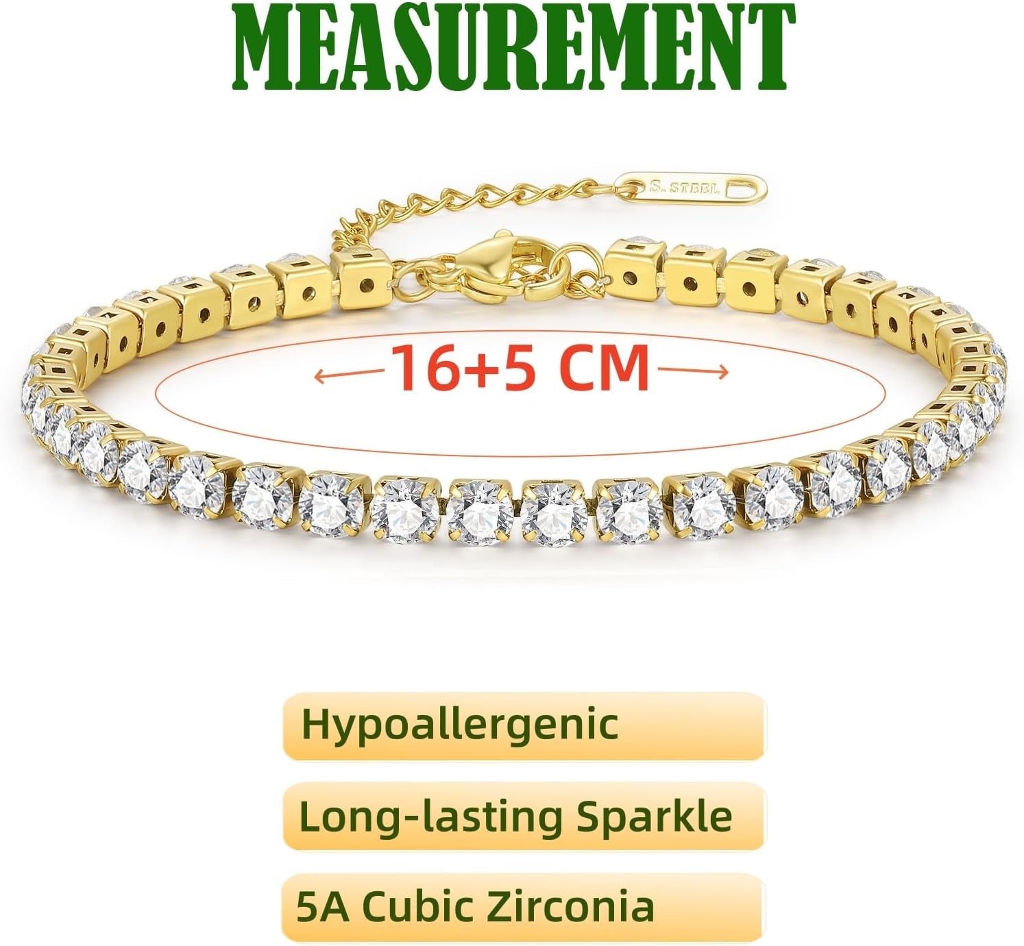 3Pcs 18K Gold Plated Love Bangle Clover Lucky Tennis Bracelets Set Non Tarnish Trendy Bracelet Jewelry Gifts for Women