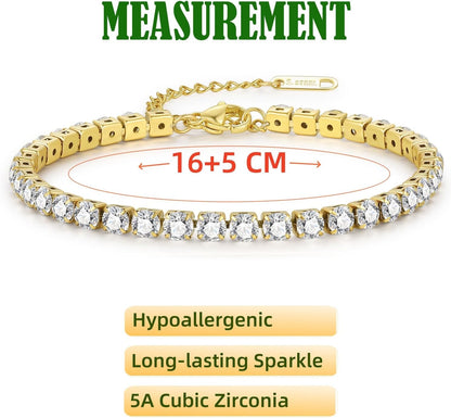 3Pcs 18K Gold Plated Love Bangle Clover Lucky Tennis Bracelets Set Non Tarnish Trendy Bracelet Jewelry Gifts for Women