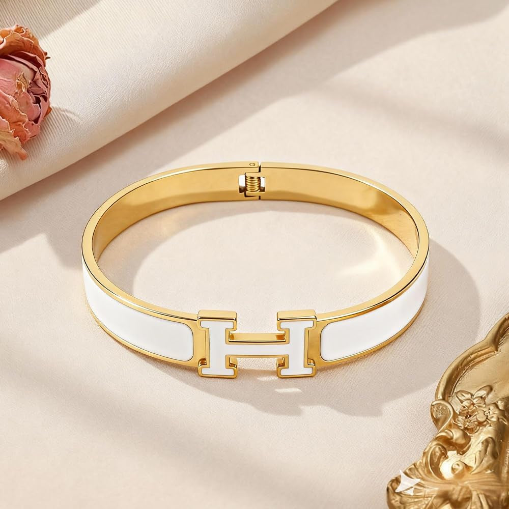 Elegant Two-Tone Cuff Bracelet, White and Rose Gold Plated Metal, Modern Geometric Design, Fashion Bangle Jewelry