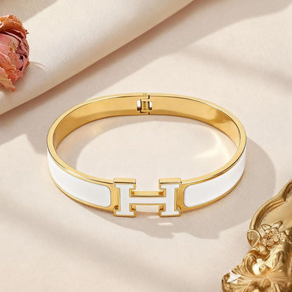 Elegant Two-Tone Cuff Bracelet, White and Rose Gold Plated Metal, Modern Geometric Design, Fashion Bangle Jewelry