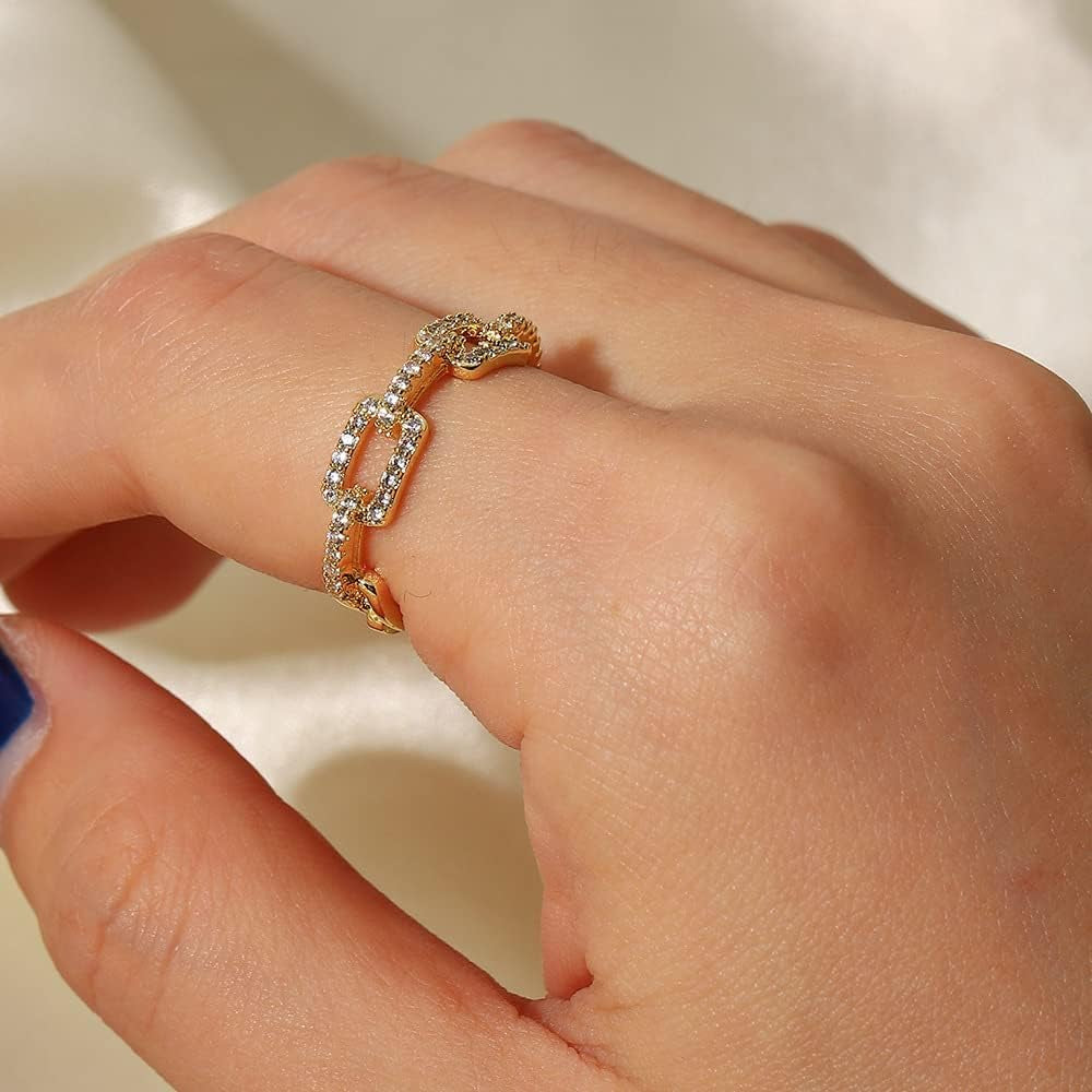 Open finger gold ring styled on model hand