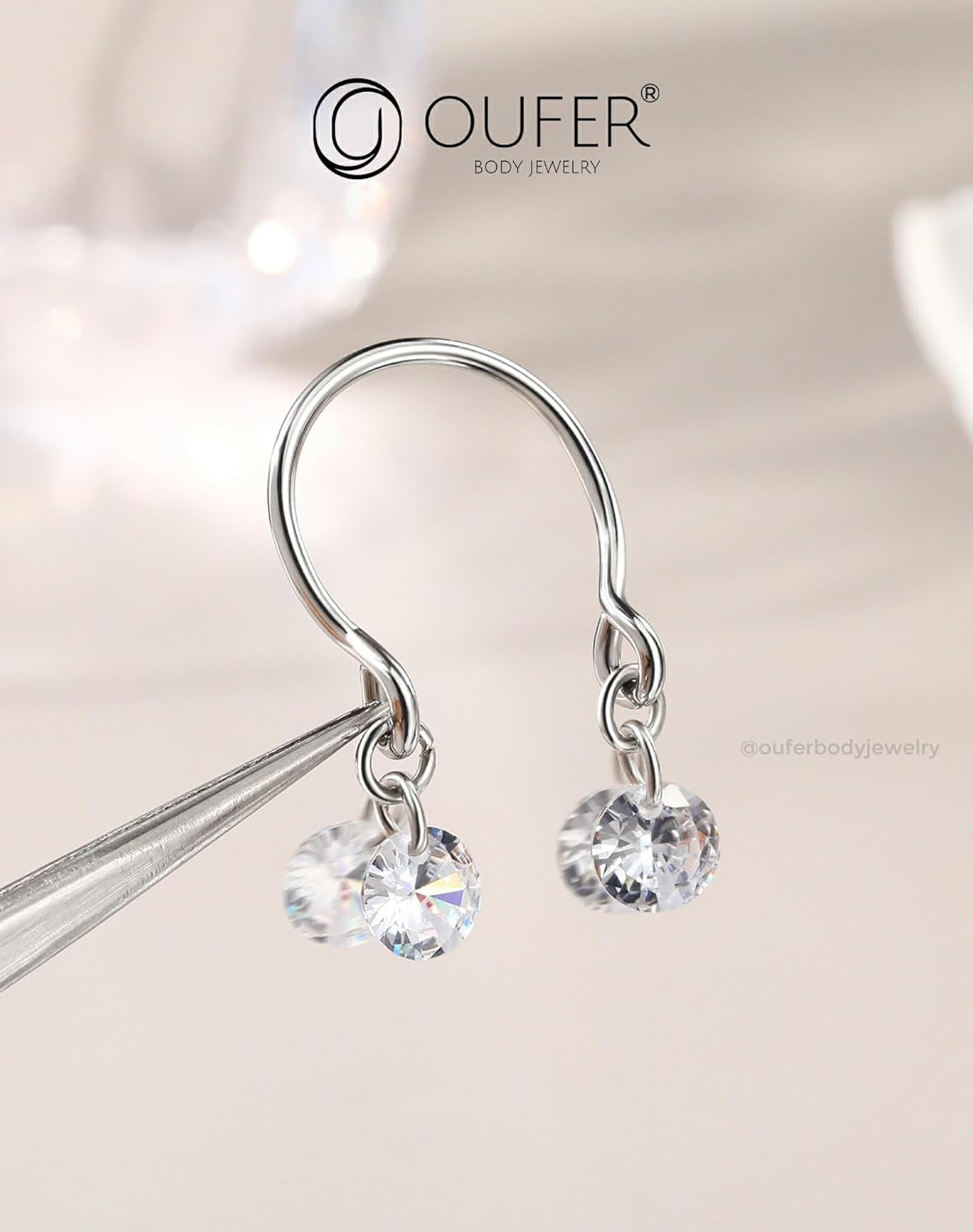 OUFER 2PCS Non Piercing Nipple Rings with Dangling Charms, Adjustable Stainless Steel Fake Nipple Jewelry for Women Men, Comfortable & Stylish Faux Piercing