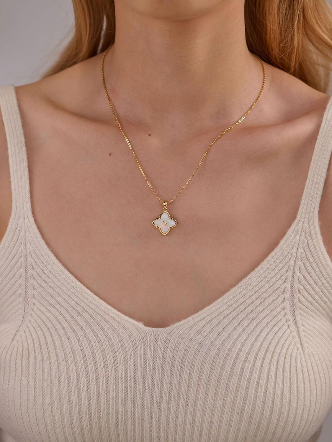 Shinybox Gold Necklace for Women Non Tarnish 14K Gold Filled Necklace Dainty Pendant with Cubic Zirconia Adjustable Chain Choker Lucky Charm Jewelry Gift