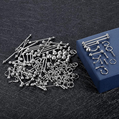 Xpircn 150PCS Piercing Kit Jewelry Stainless Steel Lip Nose Tongue Tragus Cartilage Daith Eeybrow Belly Button Rings Body Piercing Tools 14G 16G 20G