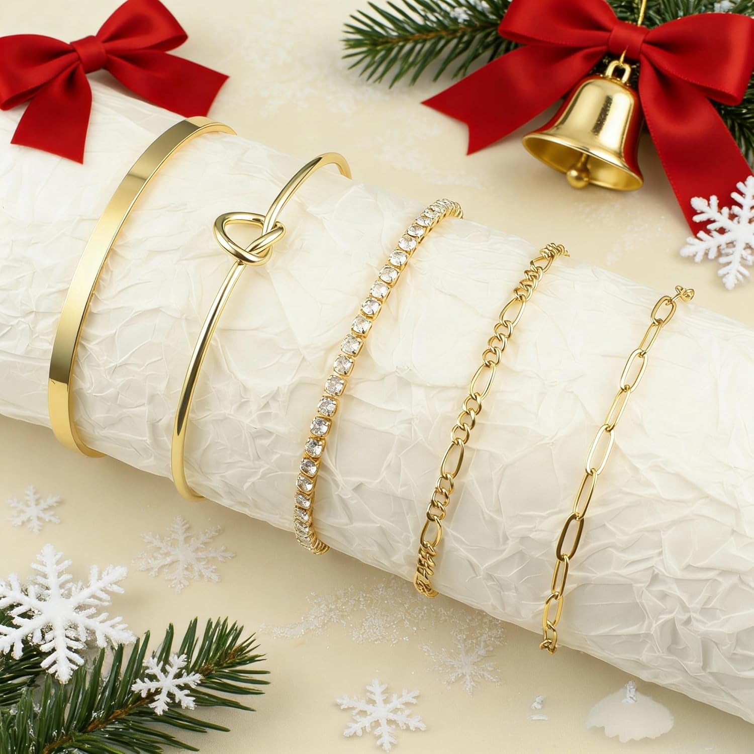 Gold Bracelet for Women Stack Bangle Cuff Bracelet Set Gold Beaded Tennis Paperclip Cuban Link Chain Bracelets for Women Trendy Non Tarinish for Christmas Gifts