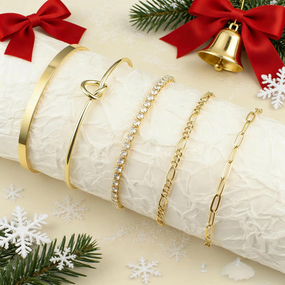 Gold Bracelet for Women Stack Bangle Cuff Bracelet Set Gold Beaded Tennis Paperclip Cuban Link Chain Bracelets for Women Trendy Non Tarinish for Christmas Gifts