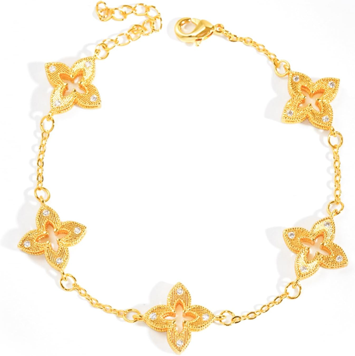 18K Gold Plated Clover Bracelet for Women, Hollow Four Leaf Clover Bracelet, Cross Flower Chain, Jewelry Gift for Birthday and Valentine'S Day with Gift Box