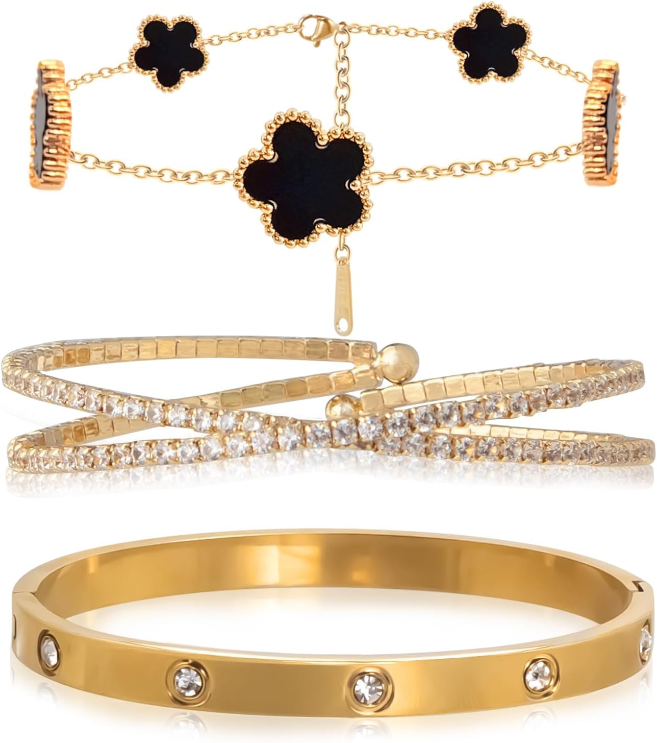 Shiny 18K gold plated bangles with crystal accents
