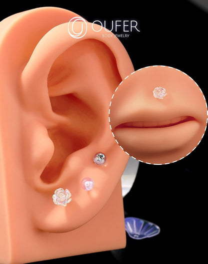 OUFER 3PCS Plastic Helix Piercing Jewelry, Clear Lip Piercing Retainers for Surgery, Cute Flower Lip Rings, 16G Flat Back Cartilage Tragus Lobe Earrings for Women and Men-8Mm