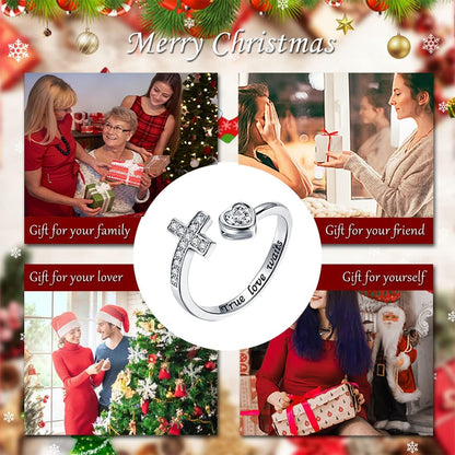 True love wait inscription on sterling silver cross ring