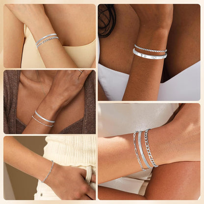 Gold Bracelets for Women Non Tarnish, Dainty 18K Gold Plated Bracelets Stack Trendy Waterproof Stackable Bangles, Cuban Link Paperclip Chain Jewelry Set Fashion Accessories Gifts for Women