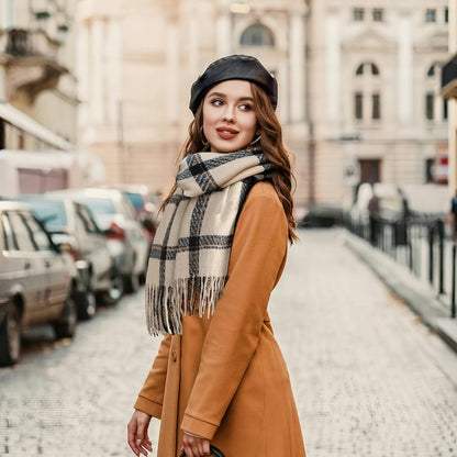 Trifabricy Winter Scarfs for Women, Long Blanket Scarf, Fashion Soft Taseel Plaid Scarf, Chunky Oversized Shawls and Wraps