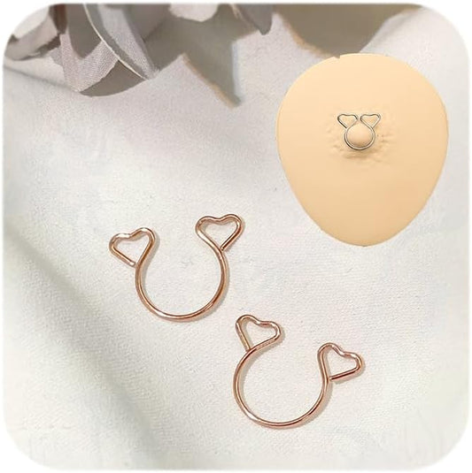 Longita Rose Gold Fake Nipple Rings Non Piercing Nipple Jewelry for Women Adjustable Cute Heart No Piercing Faux Body Jewelry for Women Men Sexy Valentine'S Day 1Pair