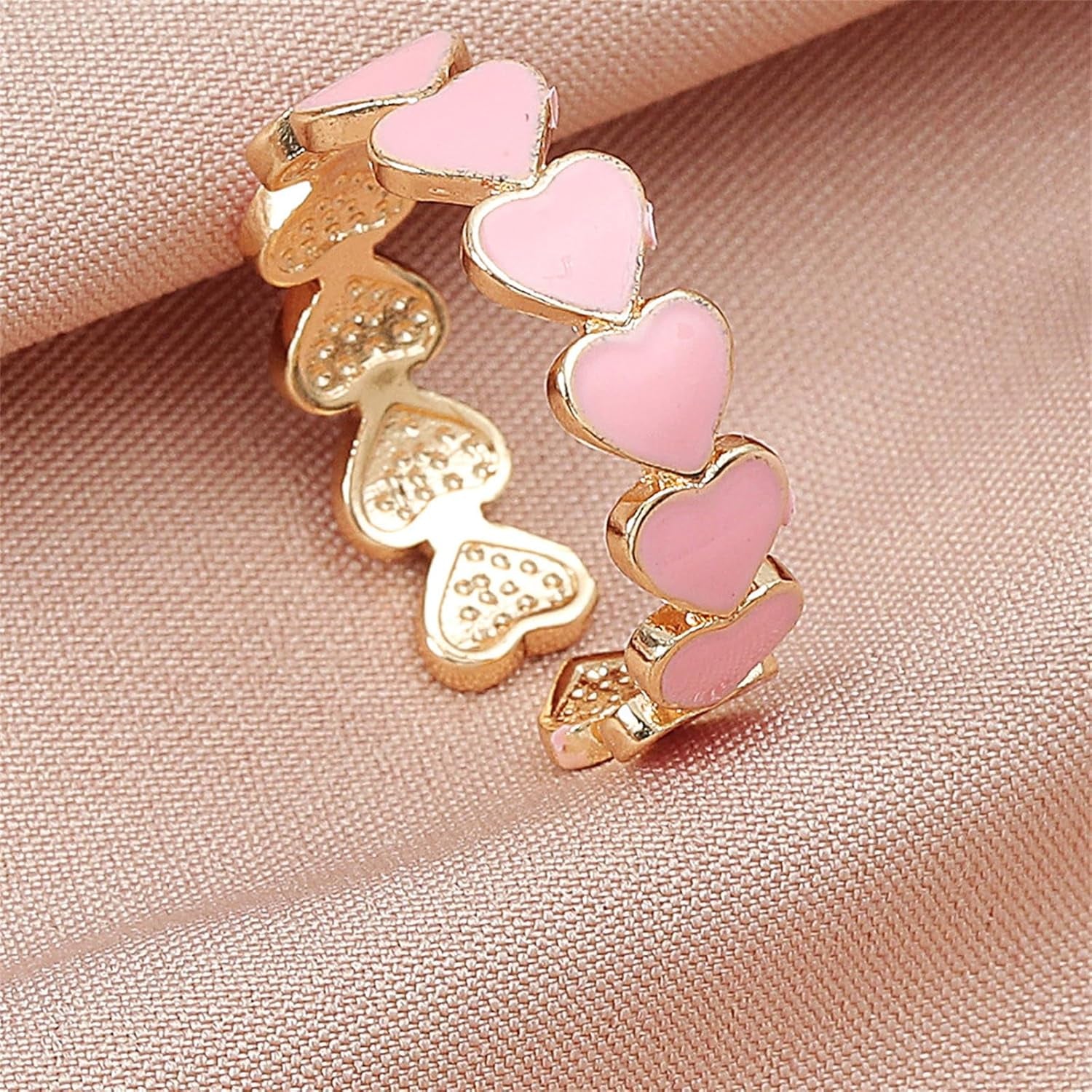 Colorful Enamel Heart Finger Ring Gold Silver Plated Sweet Pink Love Hearts Adjustable Open Promise Rings for Women Wedding Bridal Birthday Party Valentines Day Christmas Fashion Jewelry Gifts