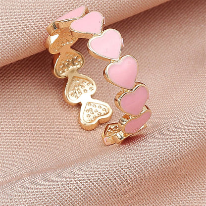 Colorful Enamel Heart Finger Ring Gold Silver Plated Sweet Pink Love Hearts Adjustable Open Promise Rings for Women Wedding Bridal Birthday Party Valentines Day Christmas Fashion Jewelry Gifts