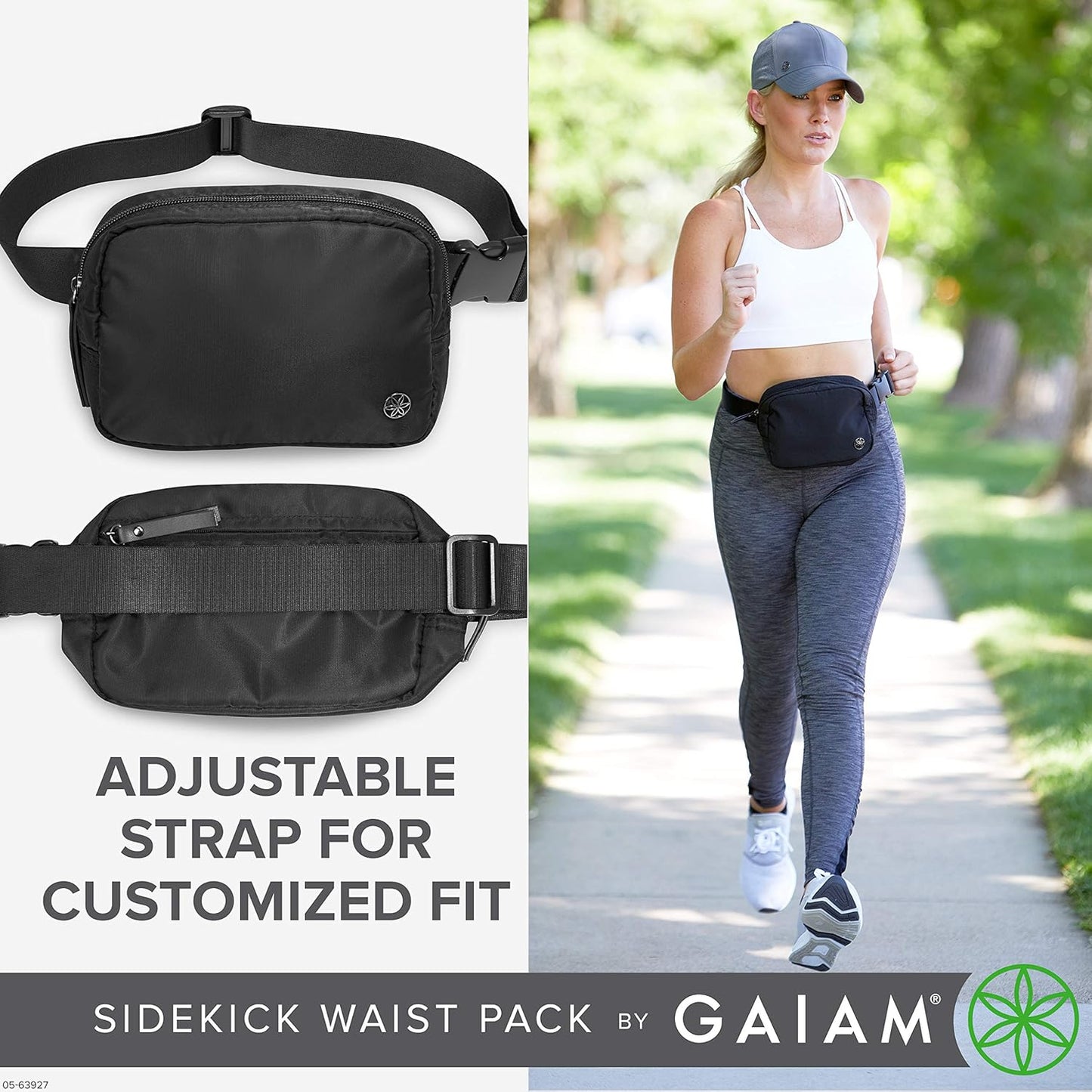 Compact slim design of Gaiam Sidekick waist pack for jogging