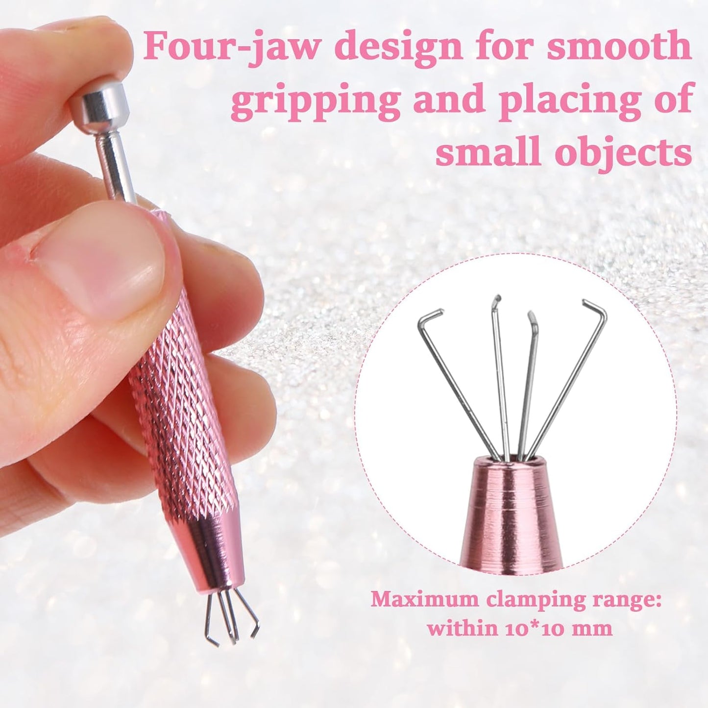 Cobee 2 Pcs Piercing Ball Grabber Tool, Piercing Changing Tools 4-Claw Pick up Piercing Ball Holder, Gem Tweezers Piercing Jewelry for Jewelry Craft Small Parts Pickup(Silver+Pink)