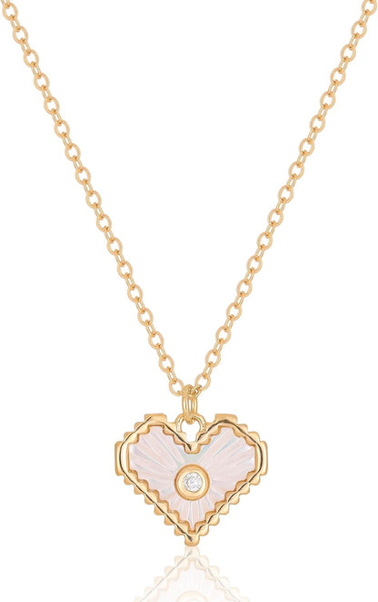 Clover Necklace for Women - 14K Gold Plated Mother of Pearl Four Leaf CZ Pendant Necklace Lucky Charm Jewelry Gifts for Women