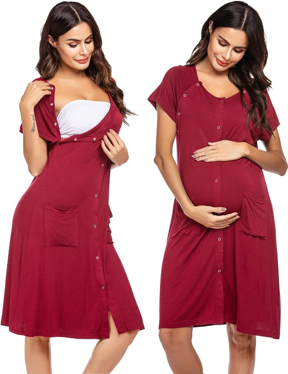 Ekouaer 3 in 1 Labor/Delivery/Hospital Gown Nursing Dress Maternity Nightgown Sleepwear for Breastfeeding with Button S-XXL
