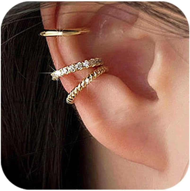3Pcs Ear Cuffs Non Piercings, Teen Gifts Trendy Stuff Gold Silver Clip on Cuff Earrings Set Gifts for Teens Women Fashion Jewelry