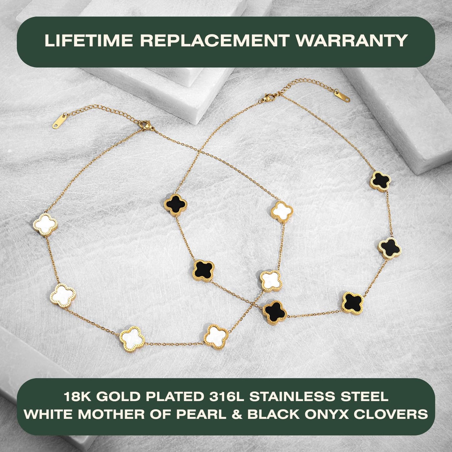 2 PC Set I 18K Gold Plated Four Leaf Clover Necklace I Dainty Clover Necklaces for Women I Mothers Day Gift I Anniversary I Wedding I Occasion