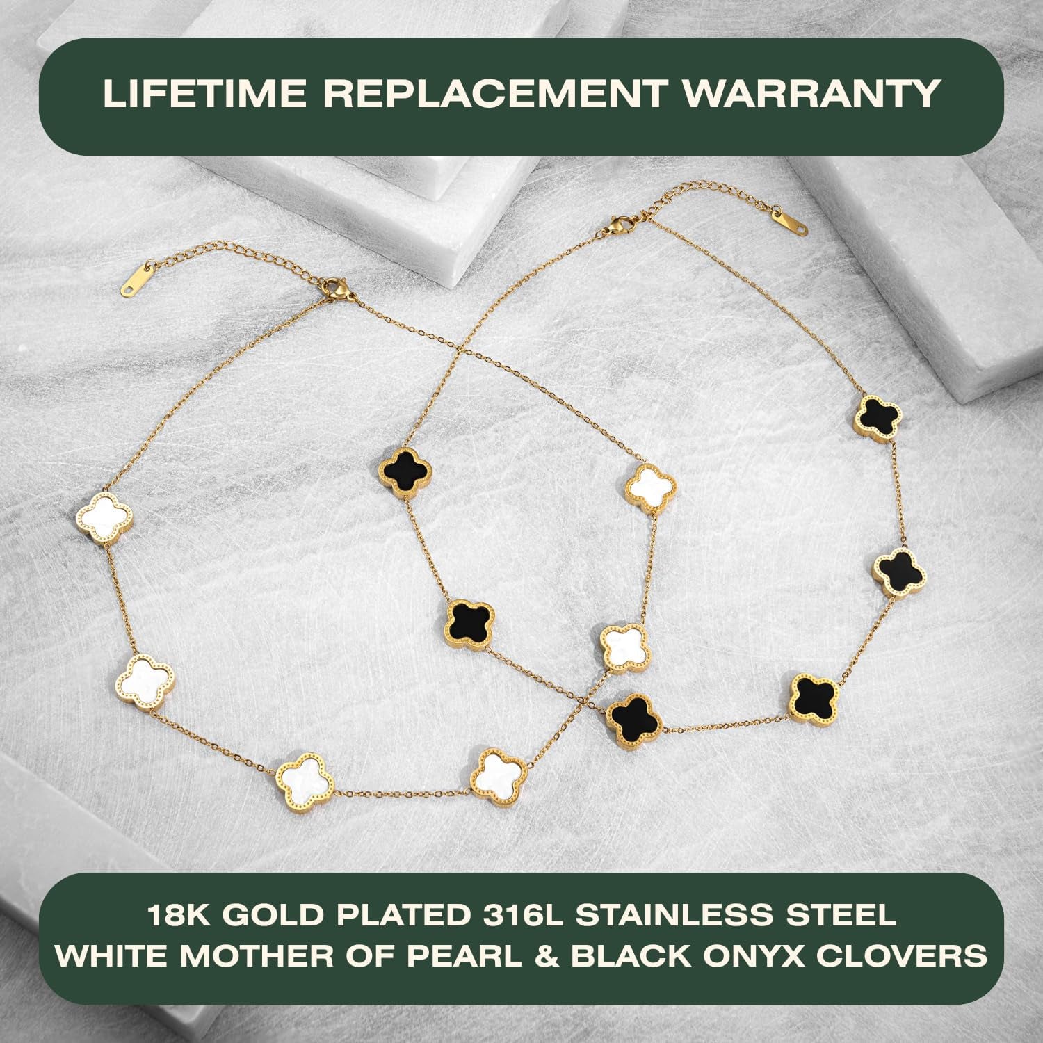 2 PC Set I 18K Gold Plated Four Leaf Clover Necklace I Dainty Clover Necklaces for Women I Mothers Day Gift I Anniversary I Wedding I Occasion