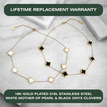 2 PC Set I 18K Gold Plated Four Leaf Clover Necklace I Dainty Clover Necklaces for Women I Mothers Day Gift I Anniversary I Wedding I Occasion