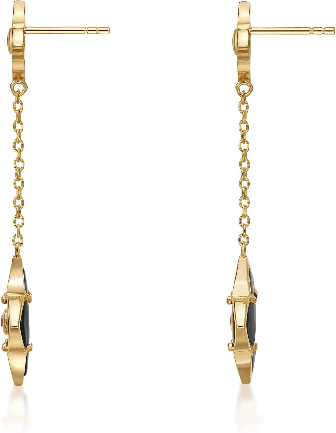 Black Onyx Flower Dangle Drop Earrings for Women in 925 Sterling Silver with Yellow Gold Plating Friction Back by Lavari Jewelers