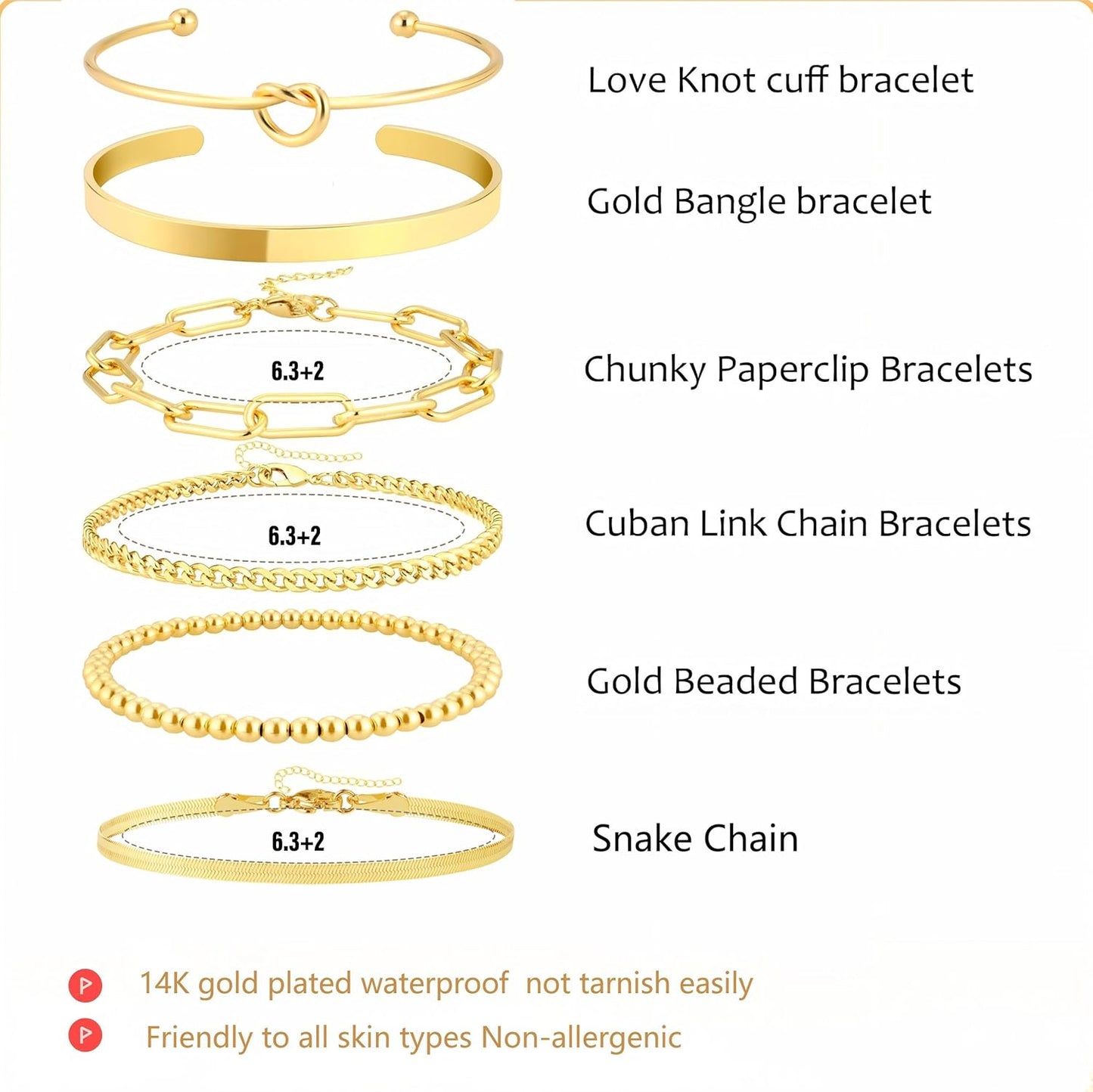 Gold filled snake chain and paperclip style bangles