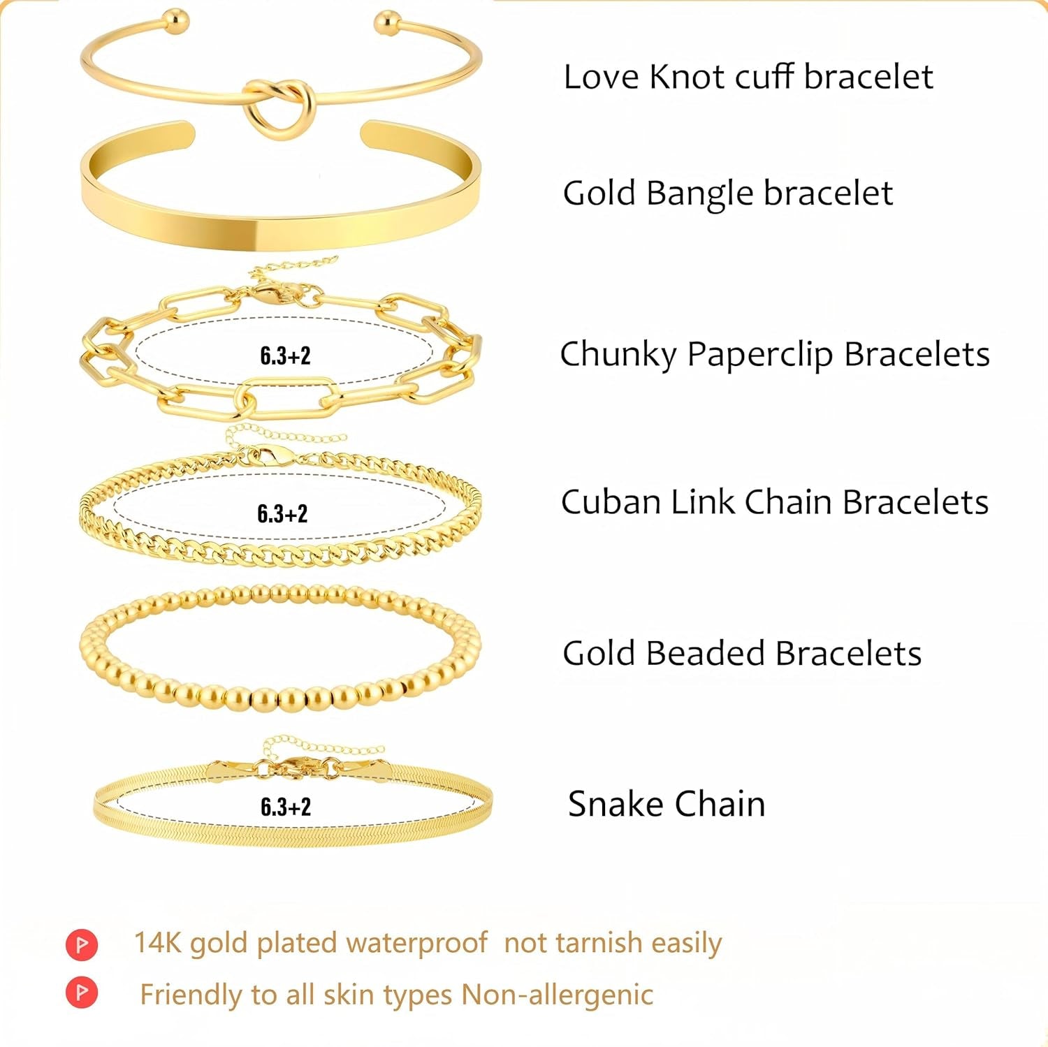 Gold filled snake chain and paperclip style bangles