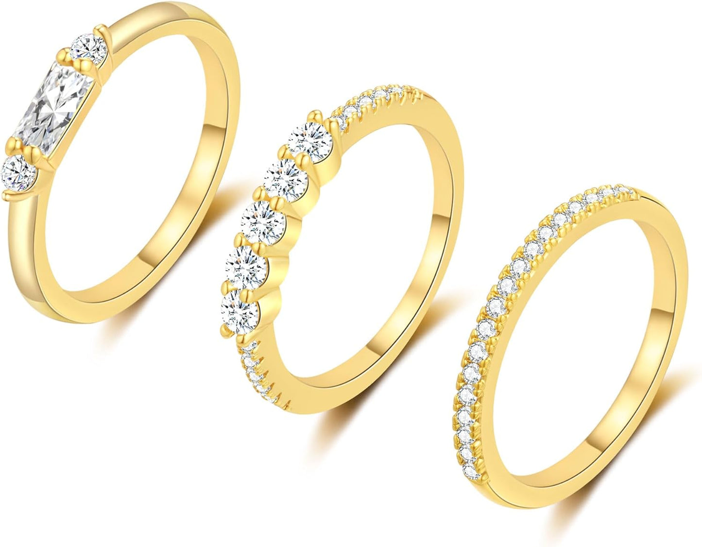 FUNEIA Stackable Silver Gold Rings for Women Non Tarnish 14K Gold Plated Thumb Cubic Zirconia Rings for Women Dainty Pinky Promise Wedding Ring Set Women'S Engagement Eternity Band Rings Gold Jewelry