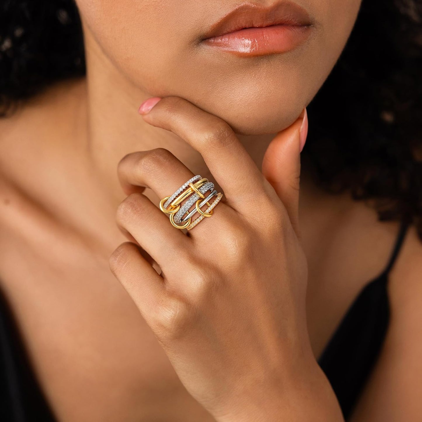 Gold plated non-tarnish stackable ring band detail