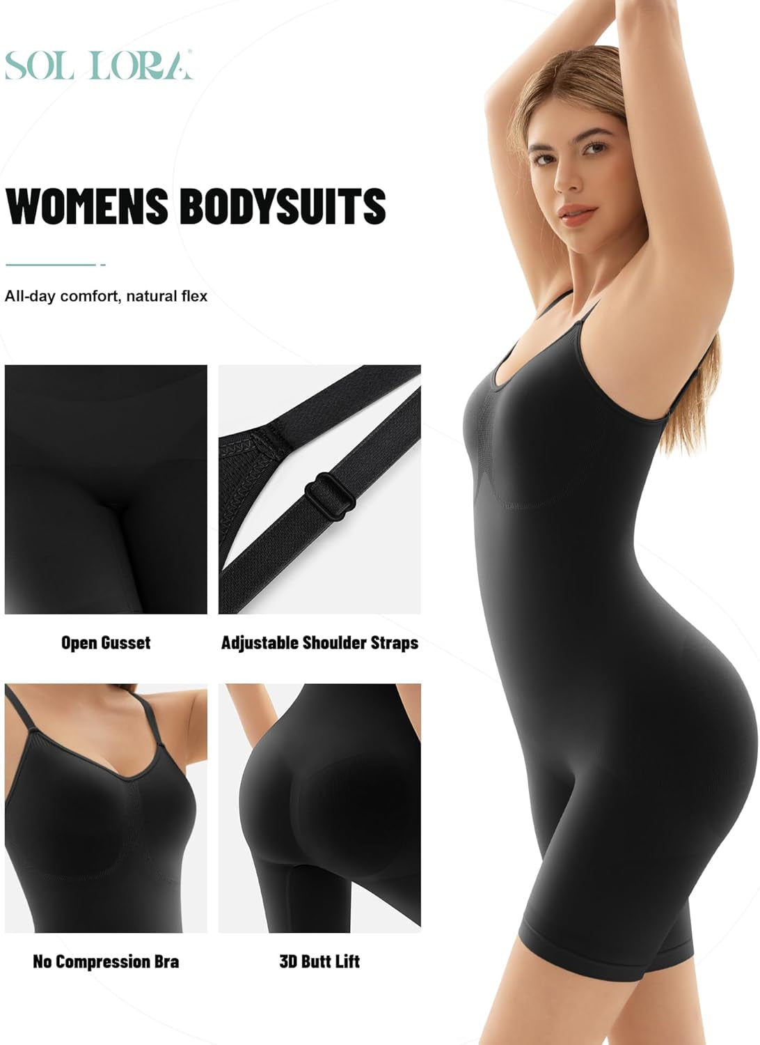 Snatched waist sculpting bodysuit on model wearing