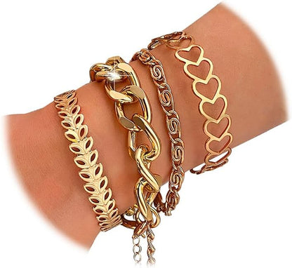 KISS WIFE Golden Bangles for Women, Adjustable Bangle Bracelets, Multi Layer Open Stackable Cuff Bracelet Set, Fashion Accessories Jewelry Gifts for Women