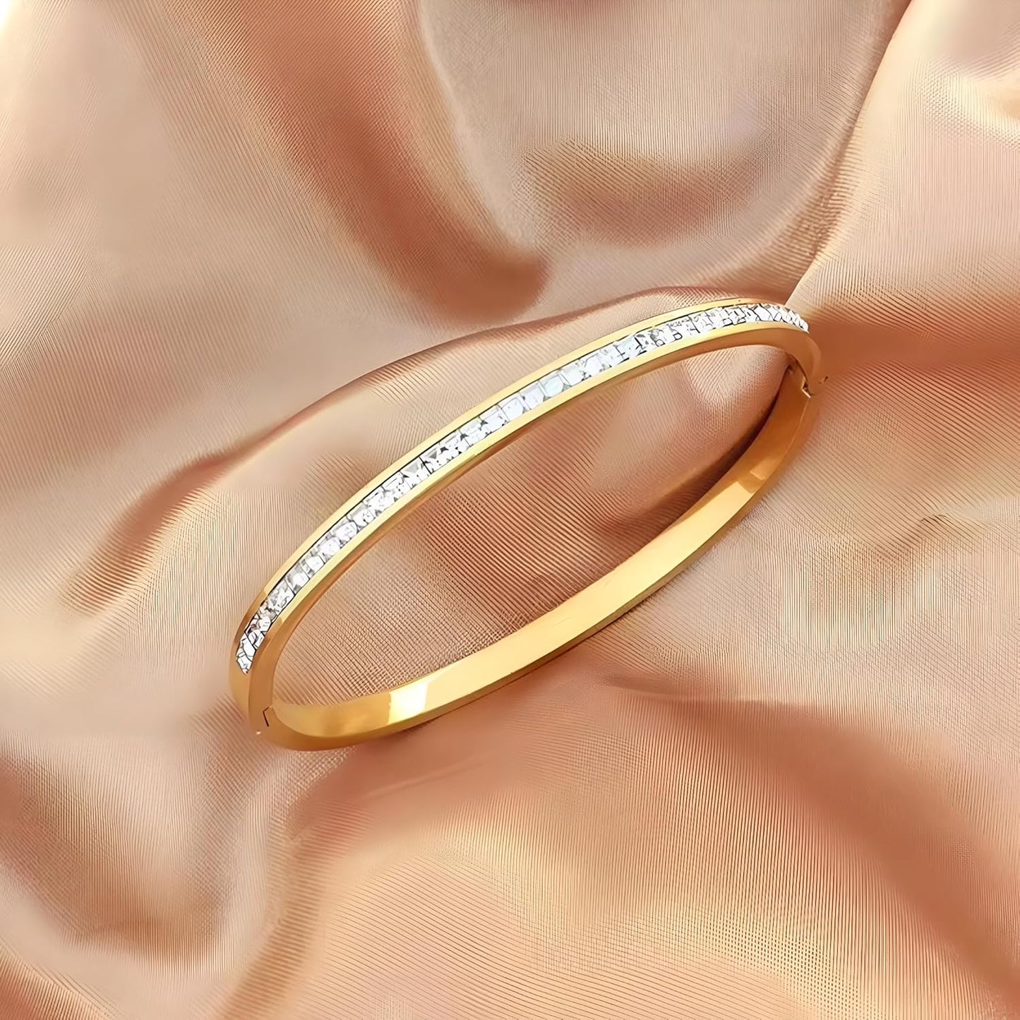 Pure grace gold bangle cuff with cubic zirconia stones