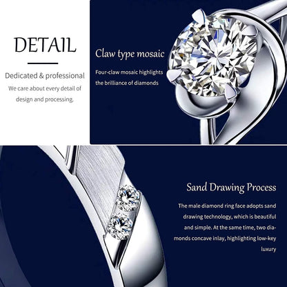 Sunamy Endless Love Matching Couple Rings for Him and Her Set, Adjustable S925 Silver Romantic Heart Design, Engagement Ring