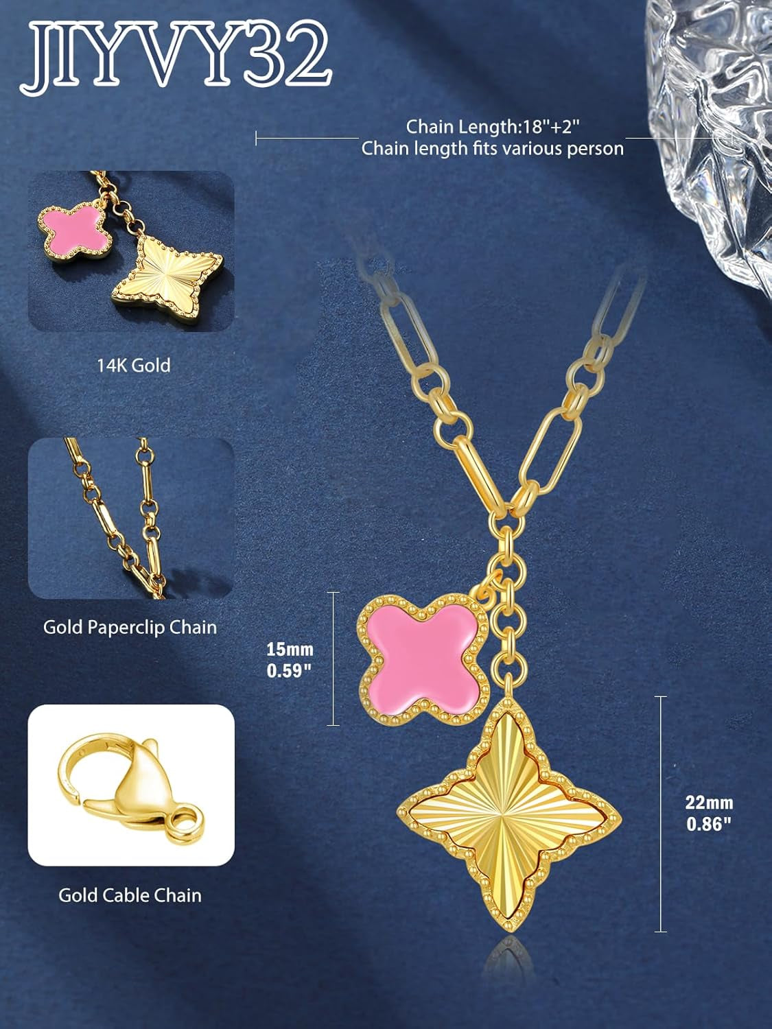 Clover Necklace for Women, 14K Gold Four Leaf Clover Pendant Necklaces Lucky Dainty Trendy Jewelry Gifts for Women