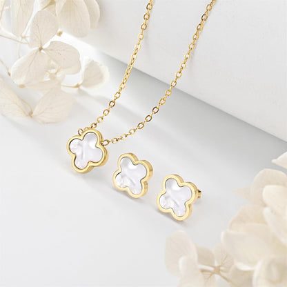 Clover Necklace and Earrings Set and Gold Bangles for Women